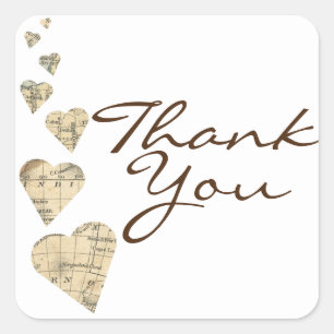 Vintage Map Heart Favor Stickers