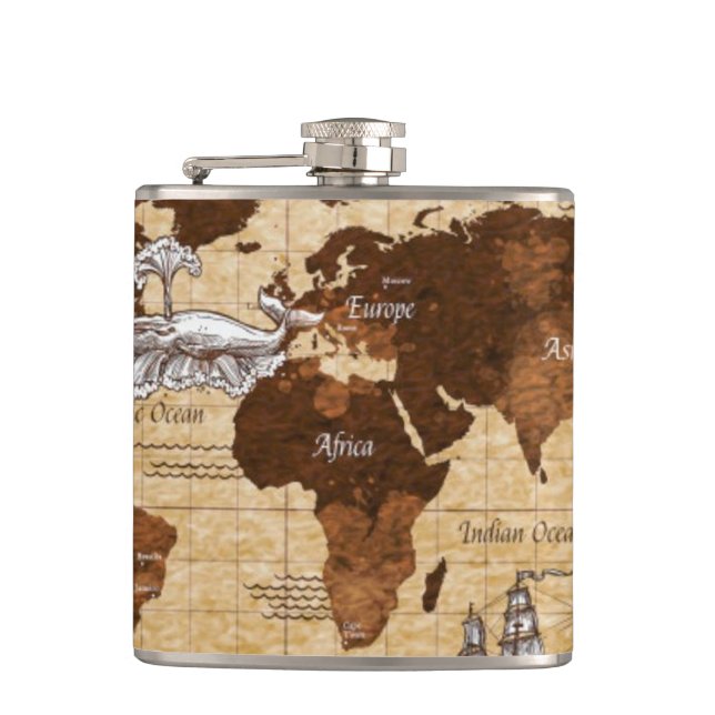 Vintage Map Hip Flask (Front)