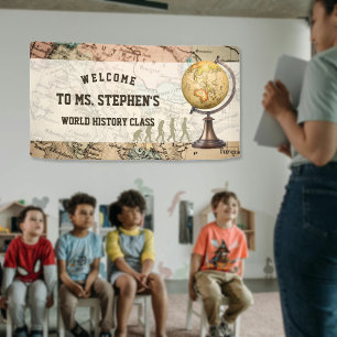Vintage Map History Teacher Classroom Welcome Banner