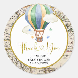 Vintage Map Hot Air Balloon Baby Shower Thank You Classic Round Sticker