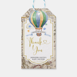 Vintage Map Hot Air Balloon Baby Shower Thank You Gift Tags