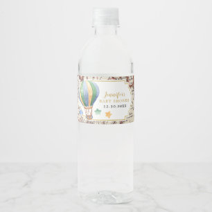 Vintage Map Hot Air Balloon Baby Shower Water Bottle Label