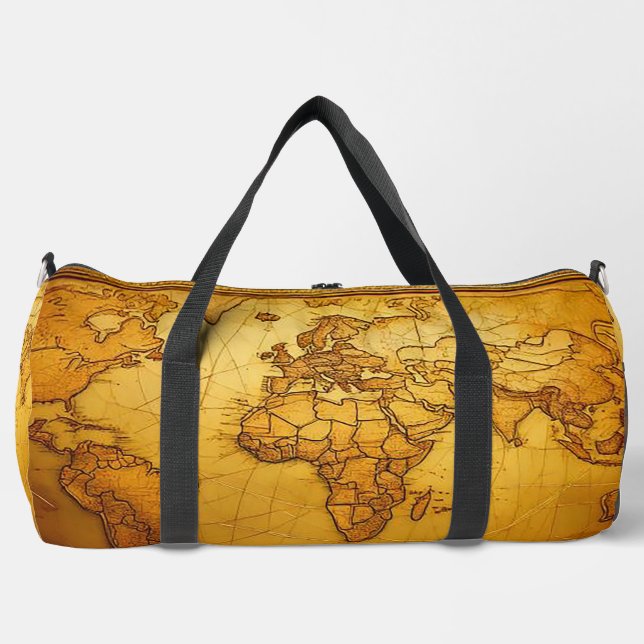 Vintage Map Leather-Look Duffle Bag (Front)