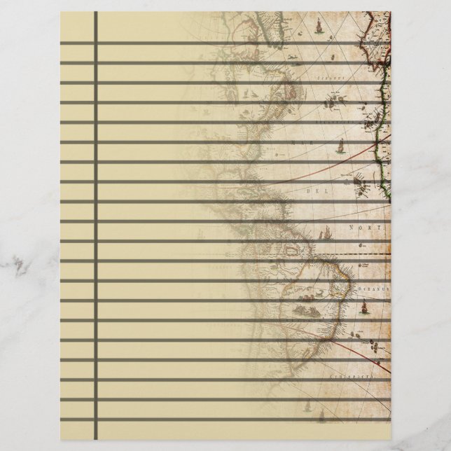 Vintage Map Lined Scrapbook Paper (Front)