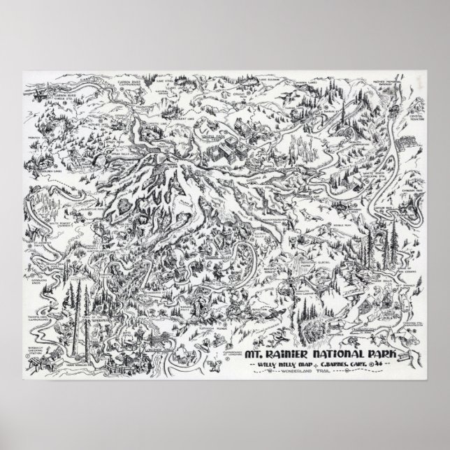 Vintage Map Mount Rainier Pictorial Travel Poster (Front)