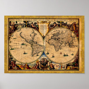 Vintage Map Nova totius terrarum 1625 Poster