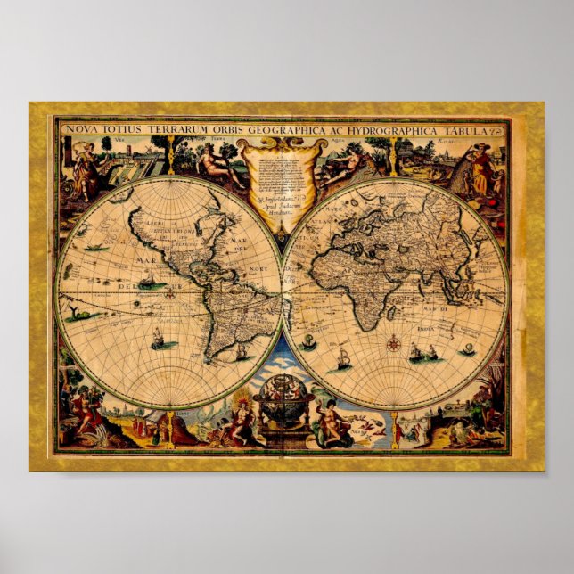 Vintage Map Nova totius terrarum 1625 Poster (Front)