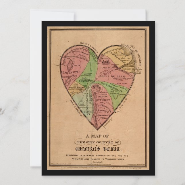 Vintage Map of a Woman's Heart Valentine Card (Front)