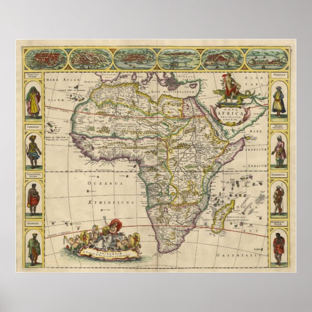 Vintage Map of Africa (1660) Poster (Front)