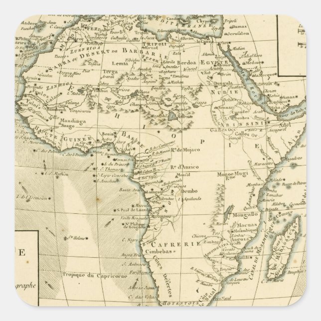 Vintage Map of Africa Square Sticker (Front)