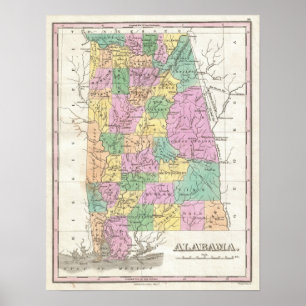 Vintage Map of Alabama (1827) Poster