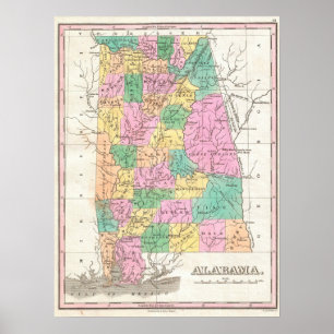 Vintage Map of Alabama (1827) Poster