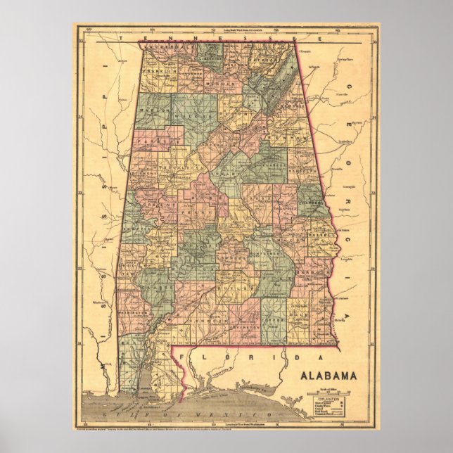 Vintage Map of Alabama (1848) Poster (Front)