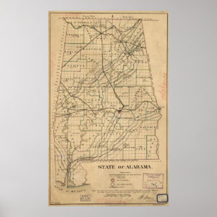 Vintage Map of Alabama (1866) Poster