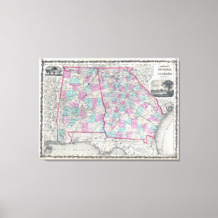 Vintage Map of Alabama and Georgia (1862) Canvas Print