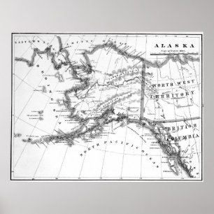 Vintage Map of Alaska (1883) BW Poster