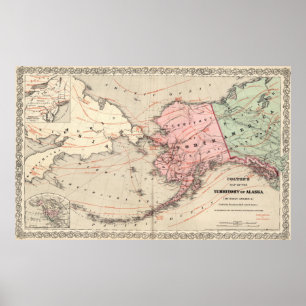 Vintage Map of Alaska and Russia (1869) Poster