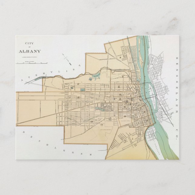 Vintage Map of Albany NY (1895) Postcard (Front)