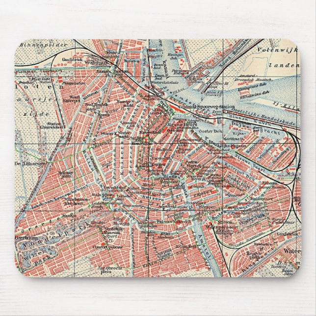 Vintage Map of Amsterdam (1905) (2) Mouse Mat (Front)