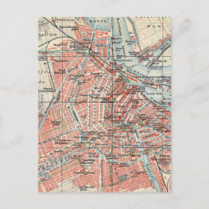 Vintage Map of Amsterdam (1905) (2) Postcard