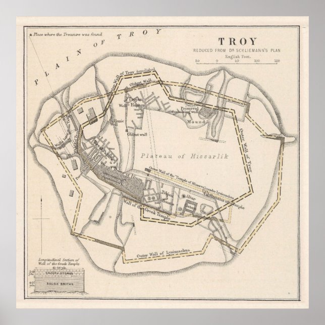 Vintage Map of Ancient Troy (1874) Poster (Front)