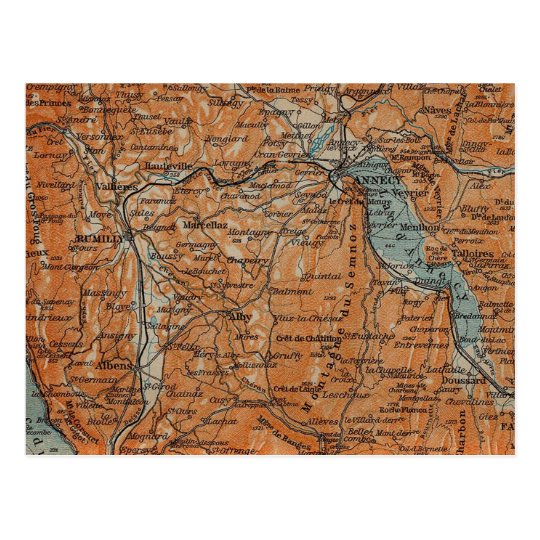Vintage Map of Annecy France (1914) Postcard