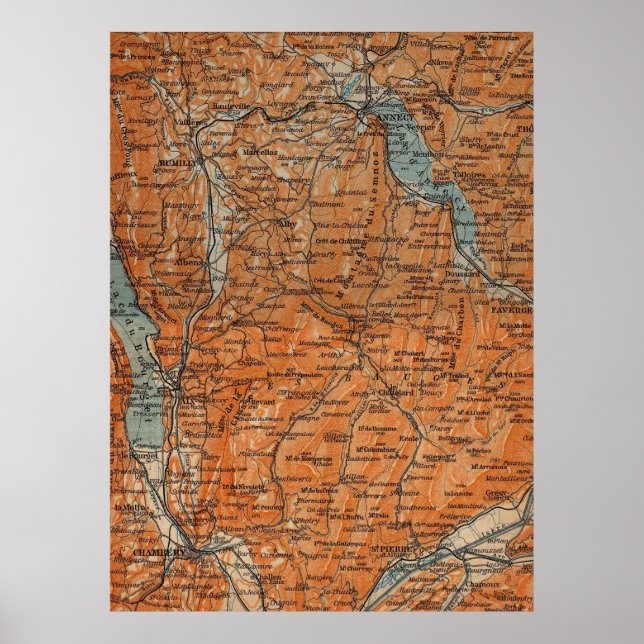 Vintage Map of Annecy France (1914) Poster (Front)