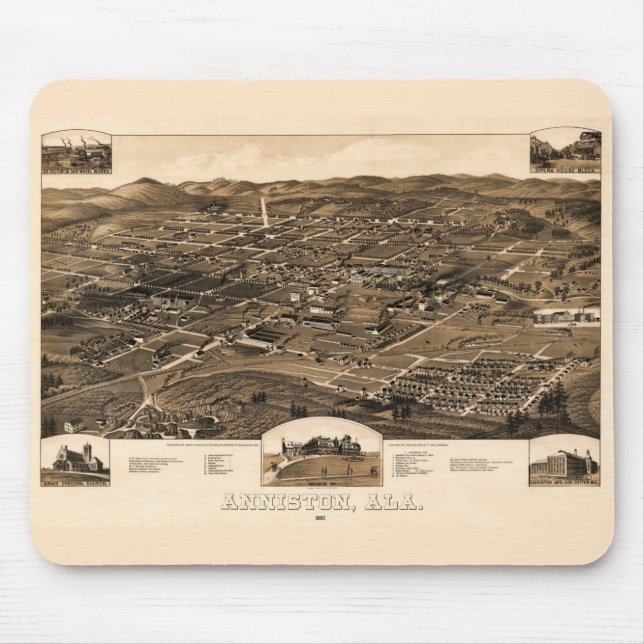 Vintage Map of Anniston, Alabama (1887) Mouse Mat (Front)