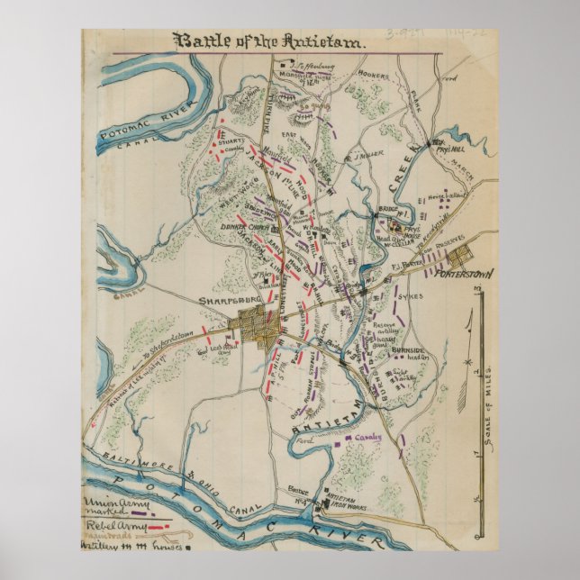 Vintage Map of Antietam Battlefield (1865) Poster (Front)