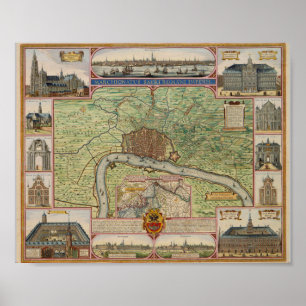 Vintage Map of Antwerp, Belgium Poster