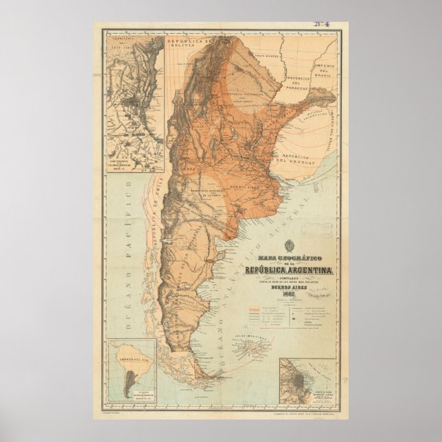 Vintage Map of Argentina (1882) Poster (Front)