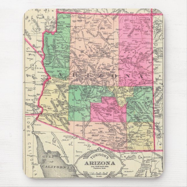 Vintage Map of Arizona (1881) Mouse Mat (Front)