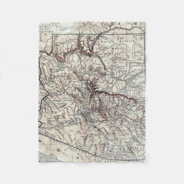 Vintage Map of Arizona (1911) Fleece Blanket (Front)