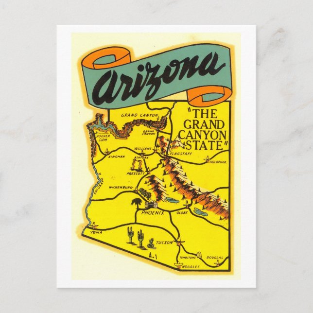 Vintage Map of Arizona Postcard (Front)