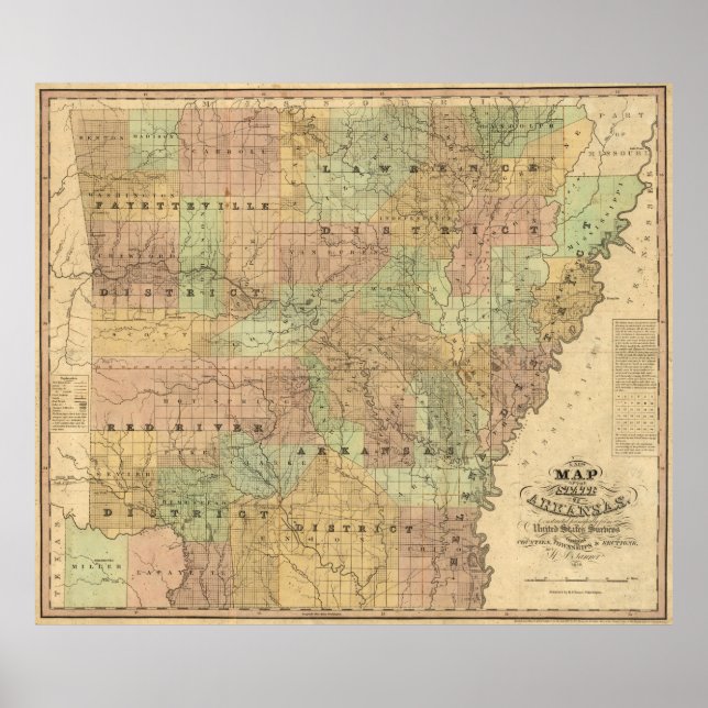 Vintage Map of Arkansas (1839) Poster (Front)