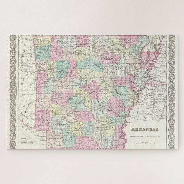 Vintage Map of Arkansas (1855) Jigsaw Puzzle (Horizontal)