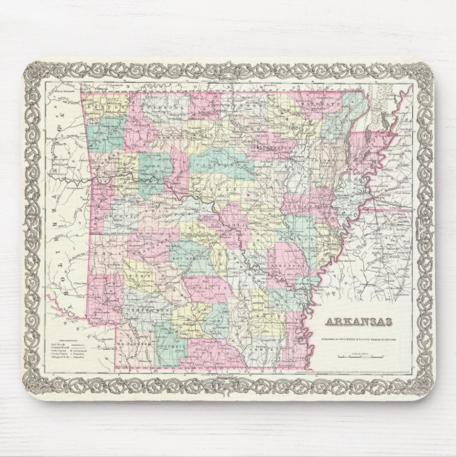 Vintage Map of Arkansas (1855) Mouse Mat (Front)