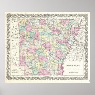 Vintage Map of Arkansas (1855) Poster