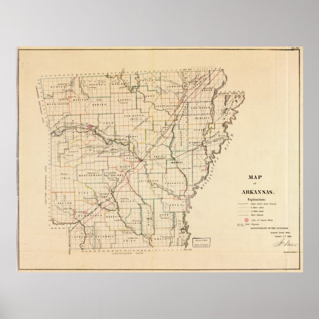 Vintage Map of Arkansas (1866) Poster (Front)