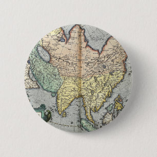 Vintage Map of Asia 1592 6 Cm Round Badge