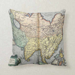 Vintage Map of Asia   1592 Cushion