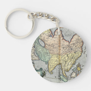 Vintage Map of Asia 1592 Key Ring