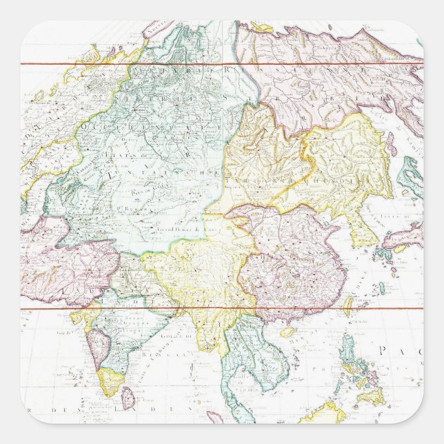 Vintage Map of Asia | 1786 Square Sticker (Front)