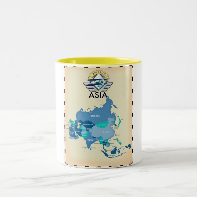 Vintage Map Of Asia Two-Tone Coffee Mug (Center)
