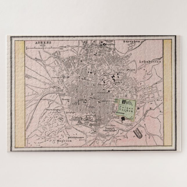 Vintage Map of Athens Greece (1901) Jigsaw Puzzle (Horizontal)