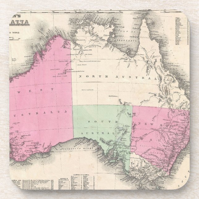 Vintage Map of Australia (1862) Coaster (Front)