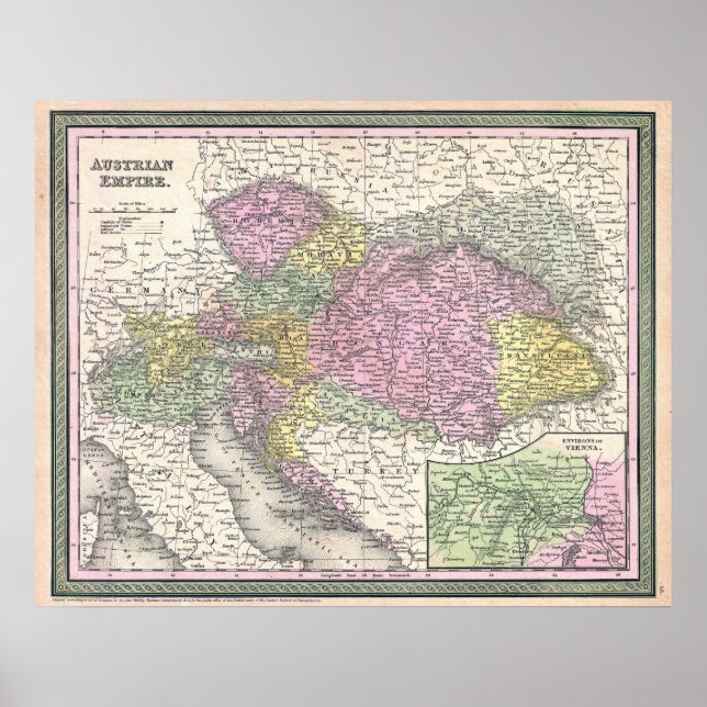Vintage Map of Austria, 1853 Poster (Front)