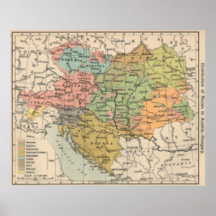 Vintage Map of Austria and Hungary (1911) Poster