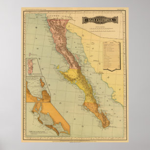 Vintage Map of Baja California (1886) Poster