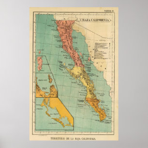 Vintage Map of Baja California (1899) Poster